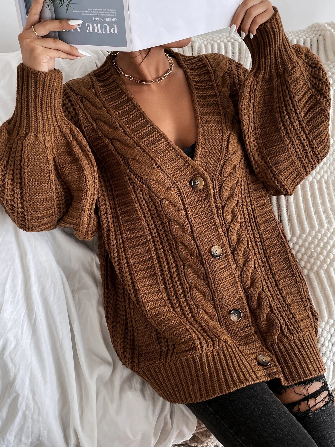 Marta | Oversize’owy damski kardigan z grubym splotem