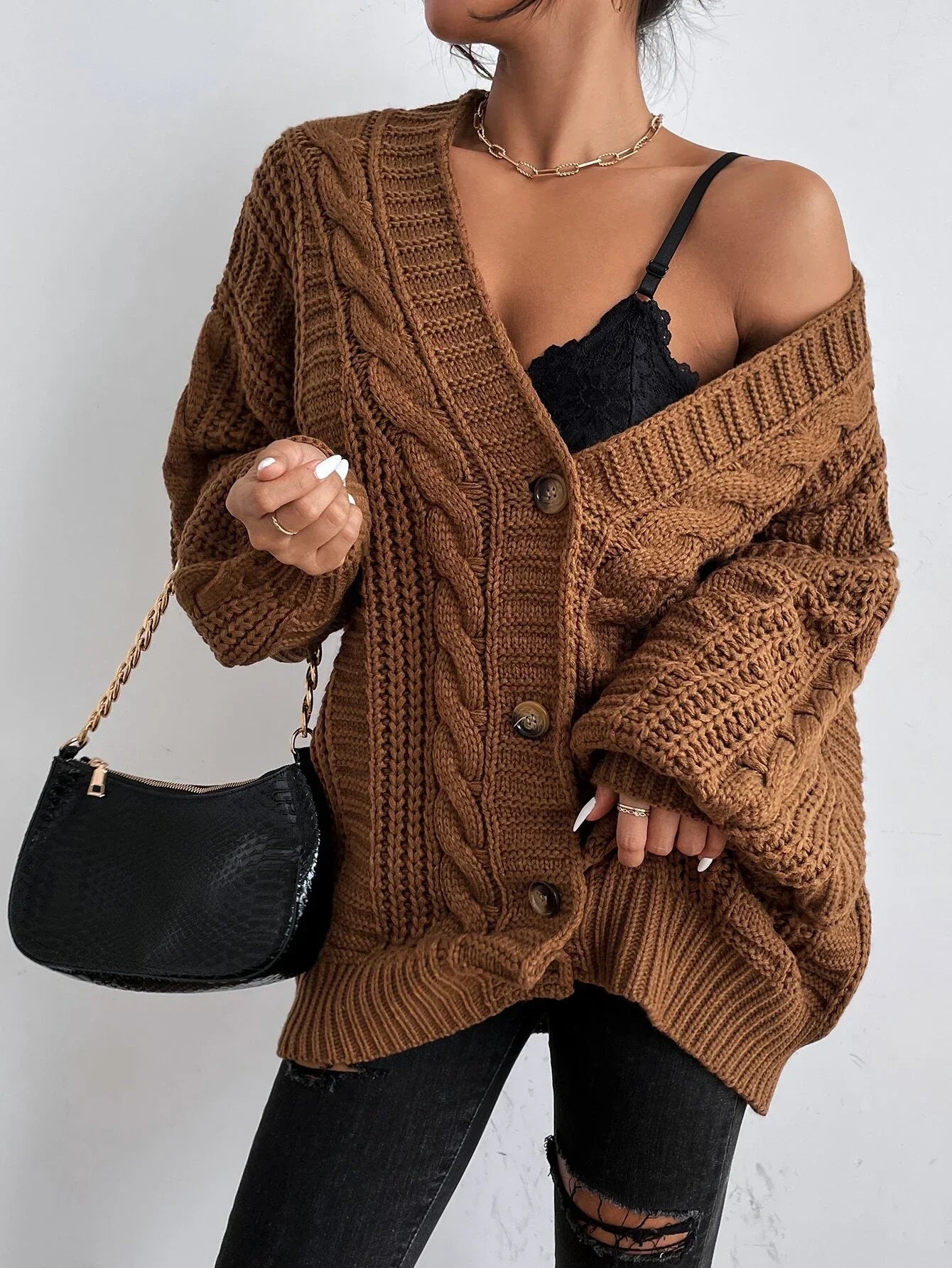 Marta | Oversize’owy damski kardigan z grubym splotem