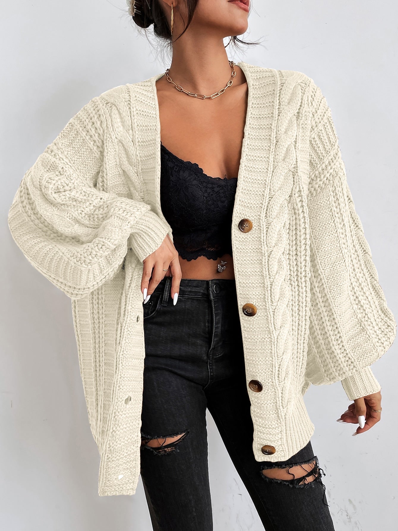 Marta | Oversize’owy damski kardigan z grubym splotem