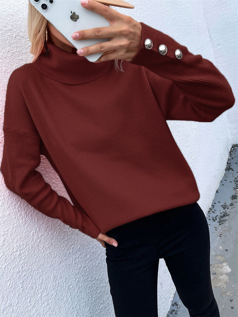 Halina | Sweter damski z golfem i guzikami