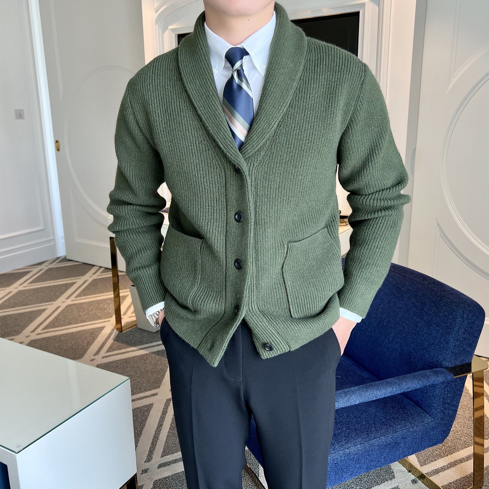 Adam | Kardigan męski elegancki z kołnierzem szalowym