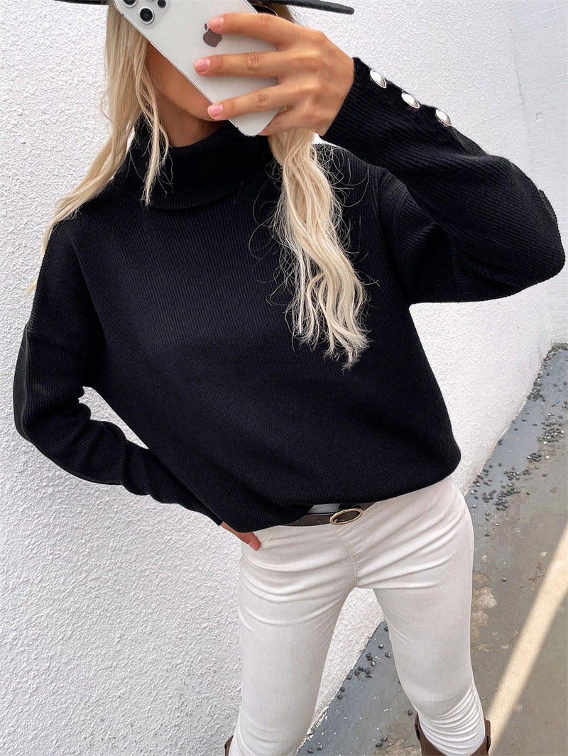 Halina | Sweter damski z golfem i guzikami