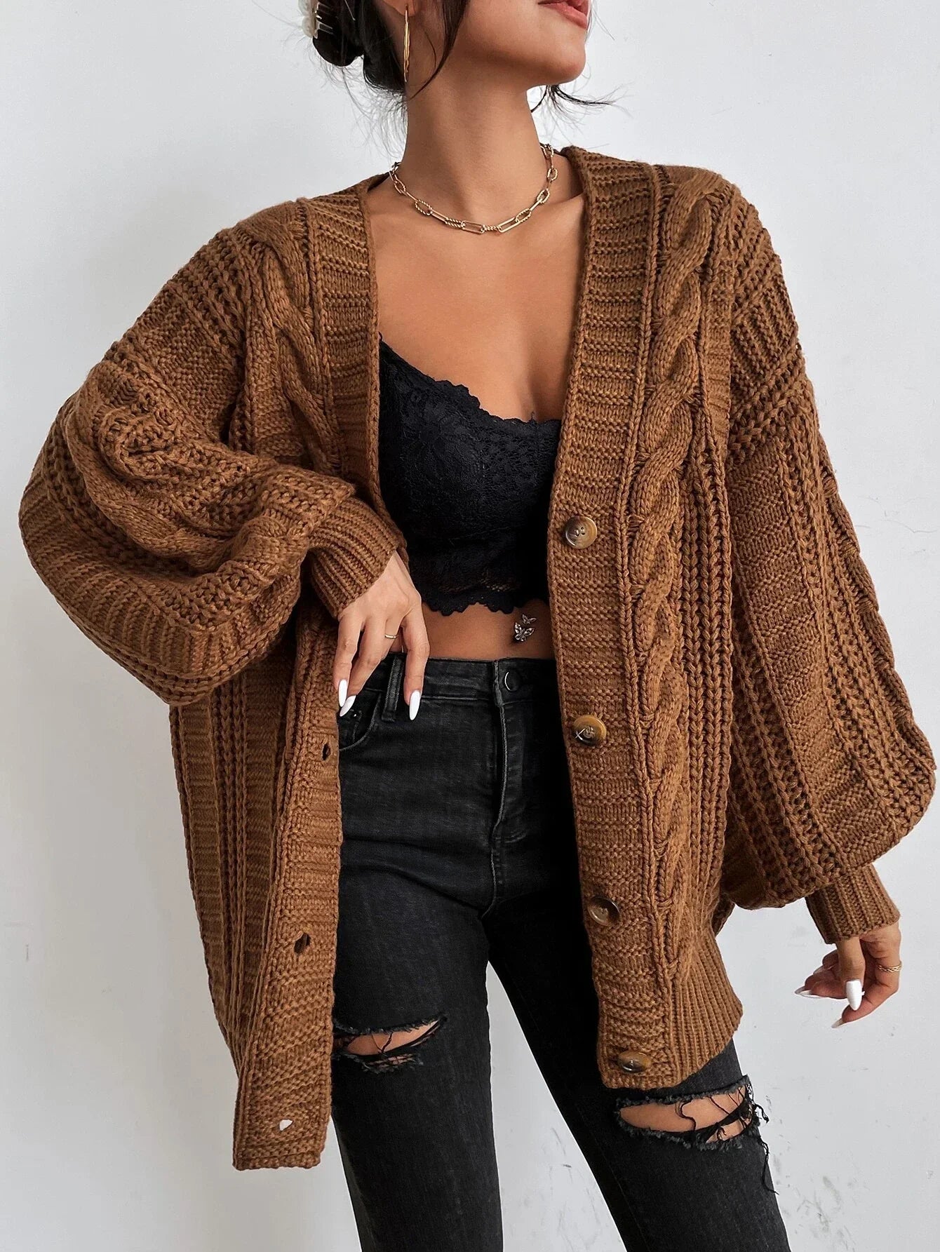 Marta | Oversize’owy damski kardigan z grubym splotem