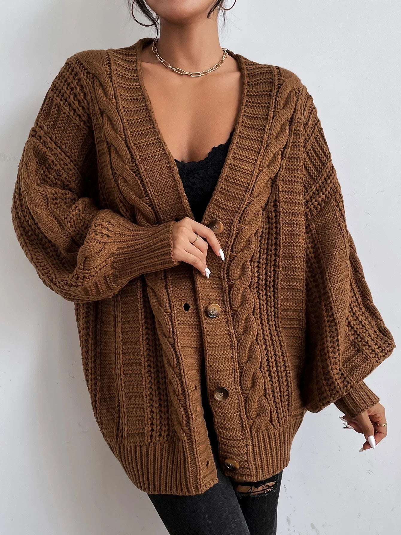Marta | Oversize’owy damski kardigan z grubym splotem