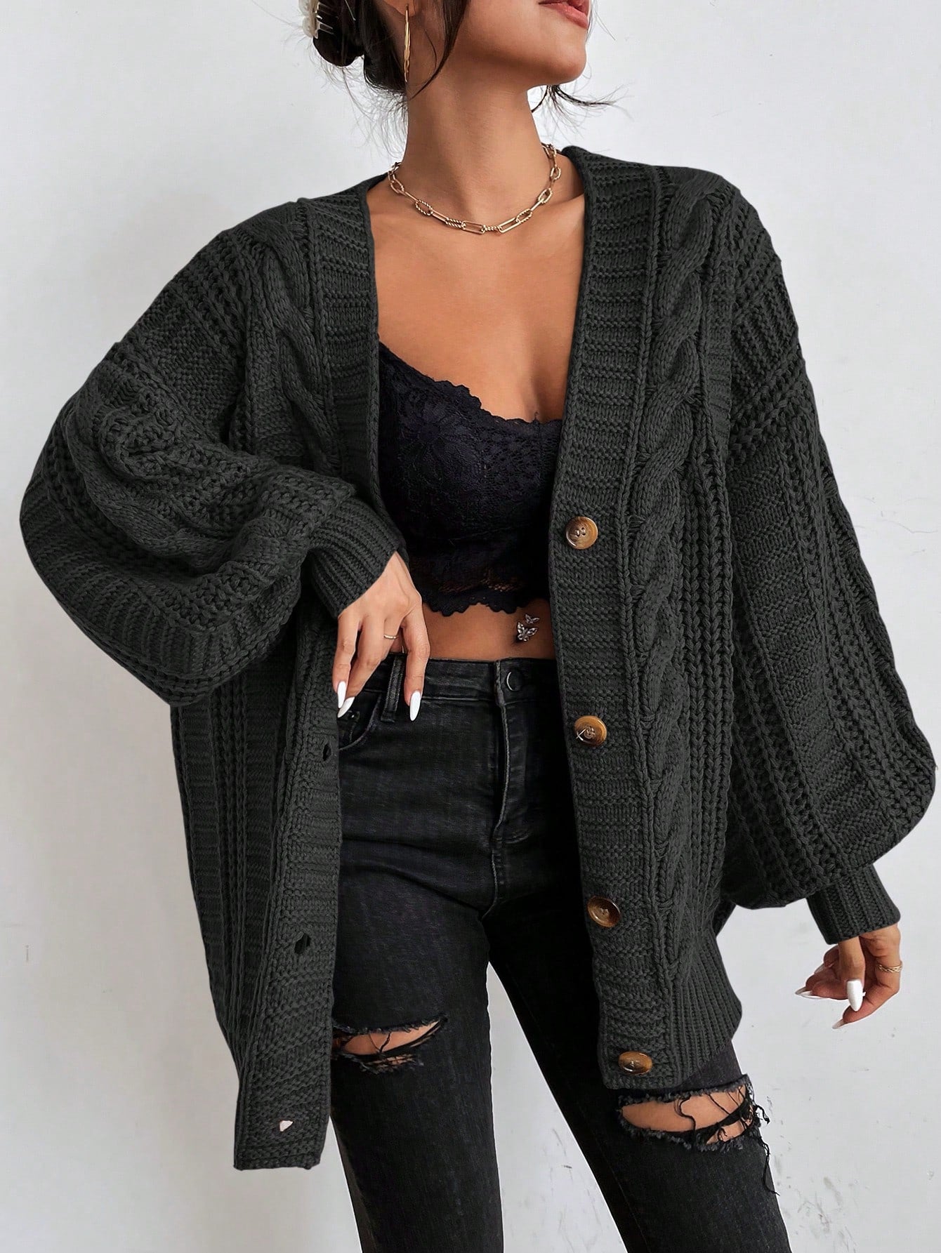 Marta | Oversize’owy damski kardigan z grubym splotem