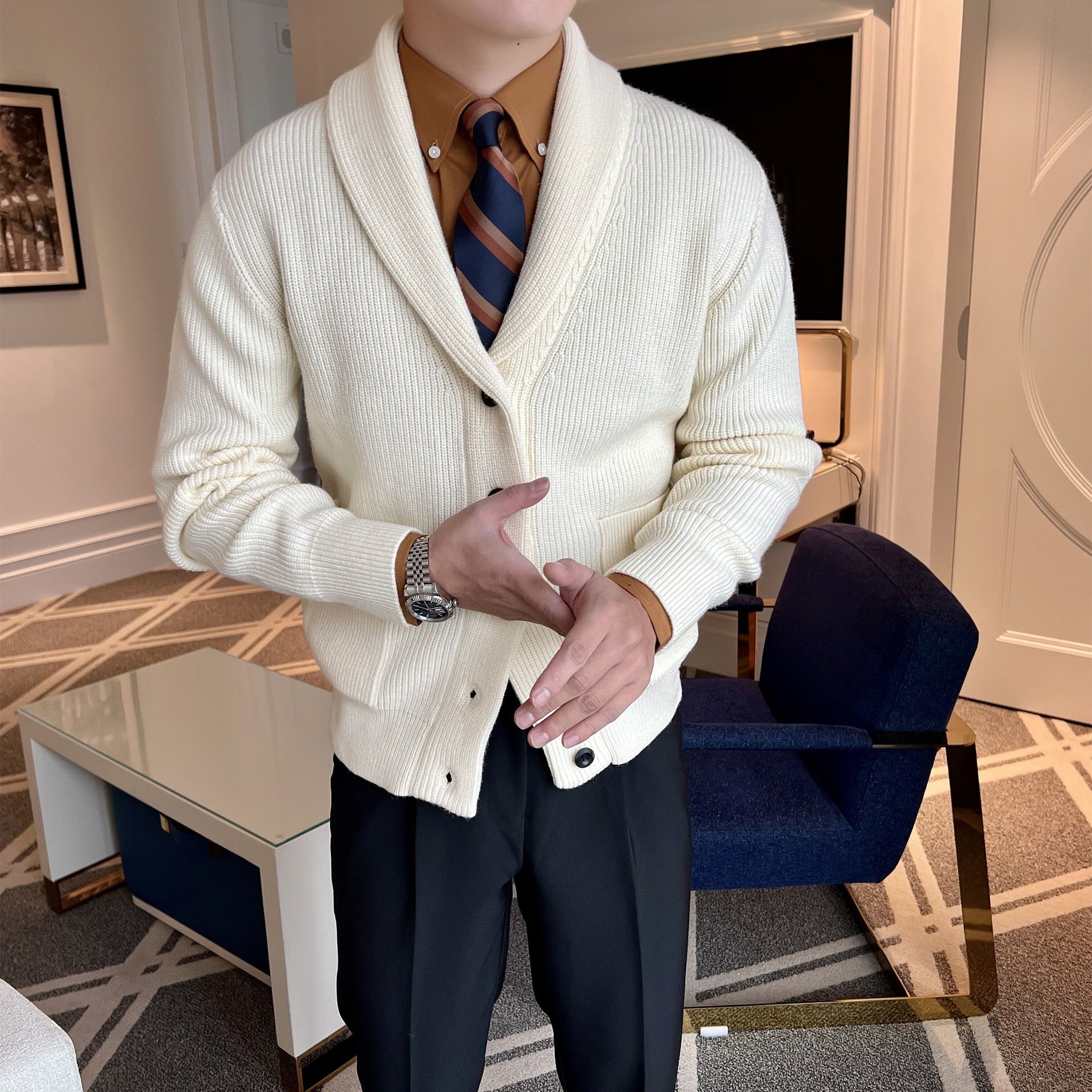 Adam | Kardigan męski elegancki z kołnierzem szalowym