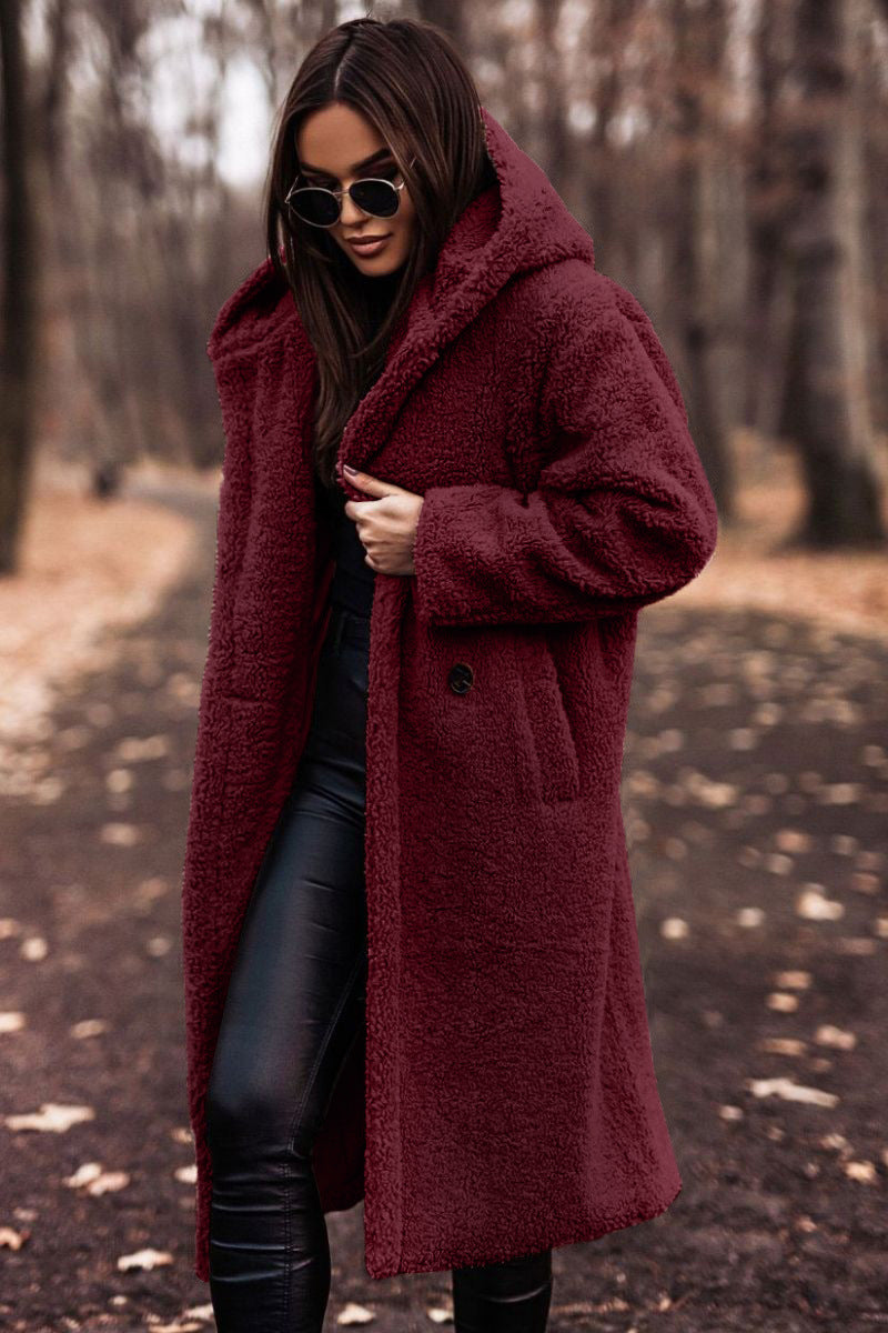 Karolina | Damska kurtka teddy z kapturem długa