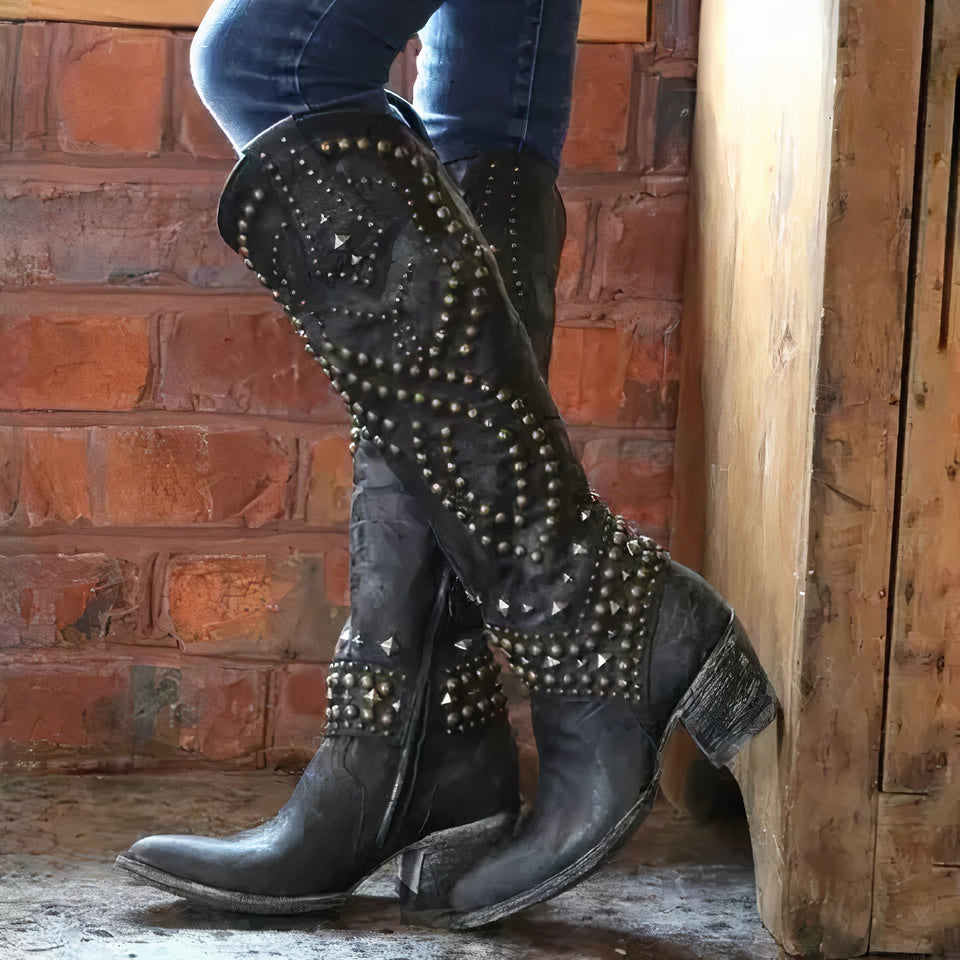 Jadwiga | Damskie buty kowbojki do kolan