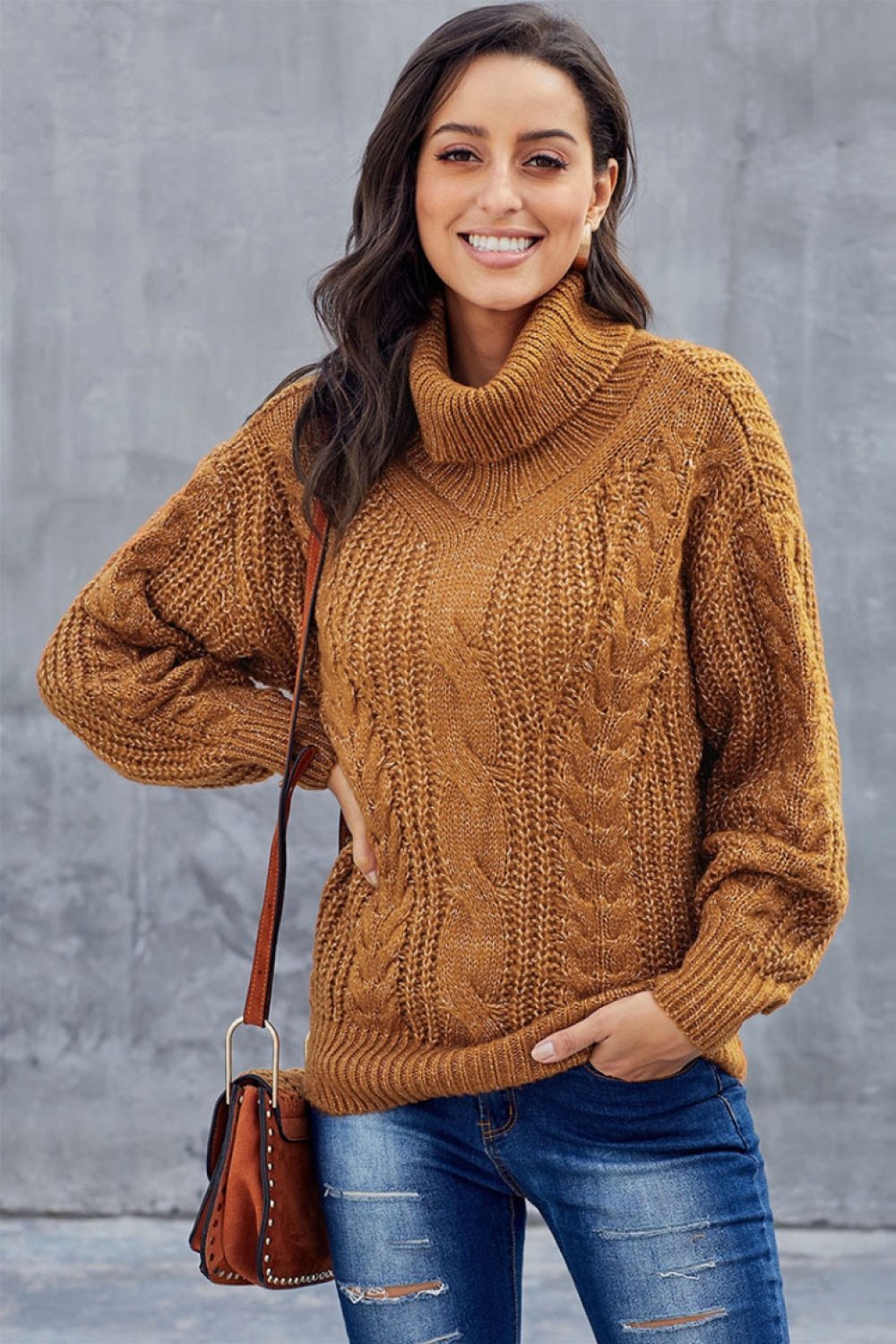 Barbara | Sweter damski z grubym splotem i golfem