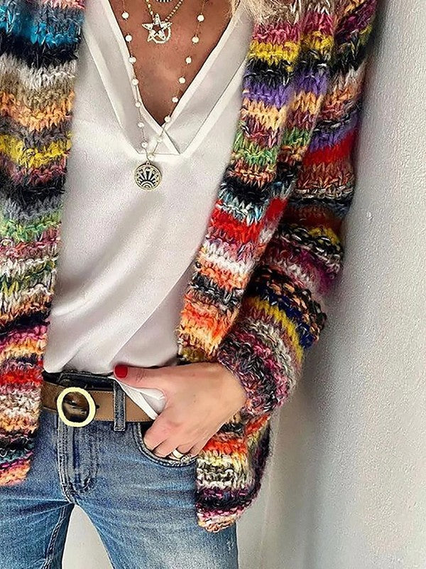 Dorota | Damski sweter dzianinowy w kolorowe paski
