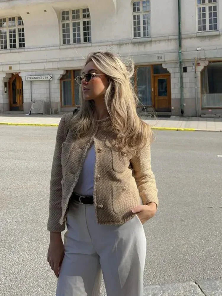 Patrycja | Elegancka krótka damska marynarka tweedowa