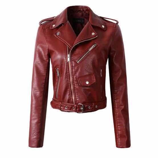 Barbara | Damska kurtka skórzana biker z zamkiem